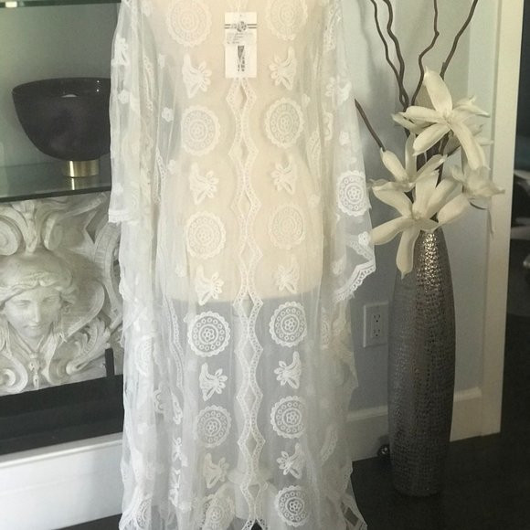 Boho Lace Cover Up Caftan Maxi OSFM - Picture 8 of 14